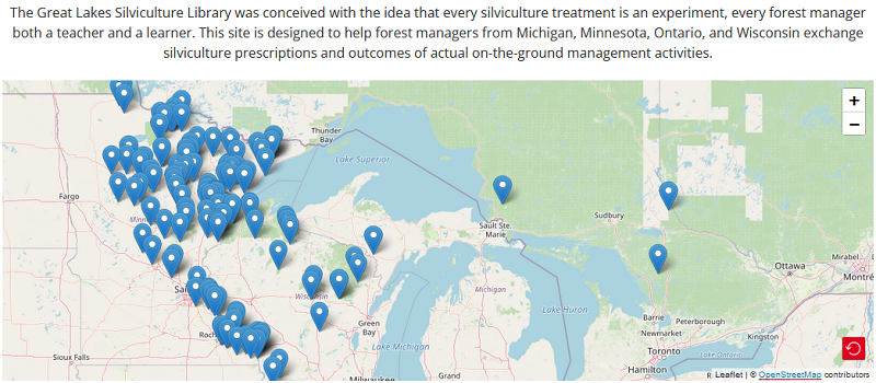 A screenshot of the case study map on the new Silviculture Library.