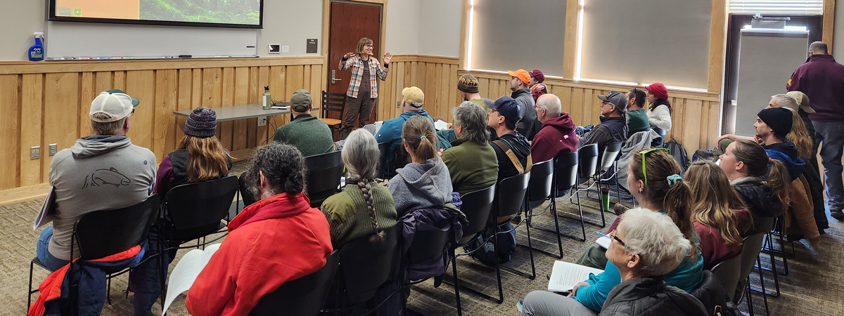 A climate adaptation talk at Tettegouche State Park.